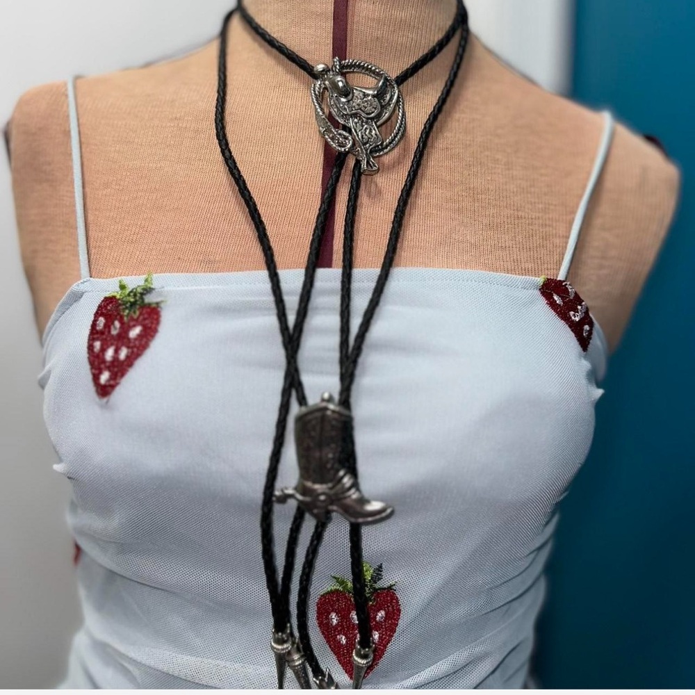 Two Vintage Metal Bolo Tie, Beautiful silver denim boot design,